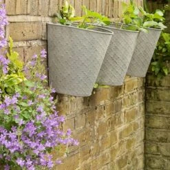 Embossed Wall Planters Antique Zinc - Set Of 3 11 Embossed Wall Planters Antique Zinc - Set Of 3 -Feathered Garden pr2000032857 card5 lg