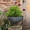 Plant Bowl And Stand - Aged Zinc 2 Plant Bowl And Stand - Aged Zinc -Feathered Garden pr2000033963