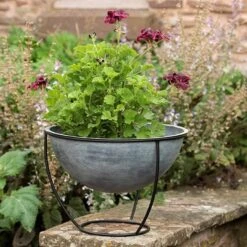 Plant Bowl And Stand - Aged Zinc 13 Plant Bowl And Stand - Aged Zinc -Feathered Garden pr2000033963 card4 lg