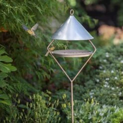 Bird Feeding Hut On Stake - Brushed Aluminium -Feathered Garden pr2000034007 card3 lg