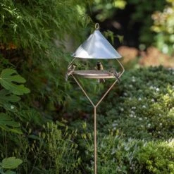 Bird Feeding Hut On Stake - Brushed Aluminium -Feathered Garden pr2000034007 card5 lg